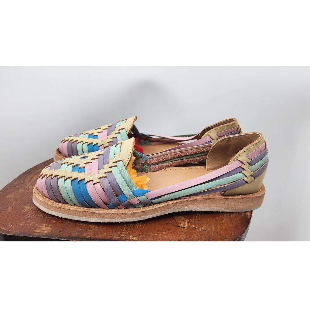New NWOB Huaraches Colorful Leather Sandals Handmade Pastel 27 Mex 10 US